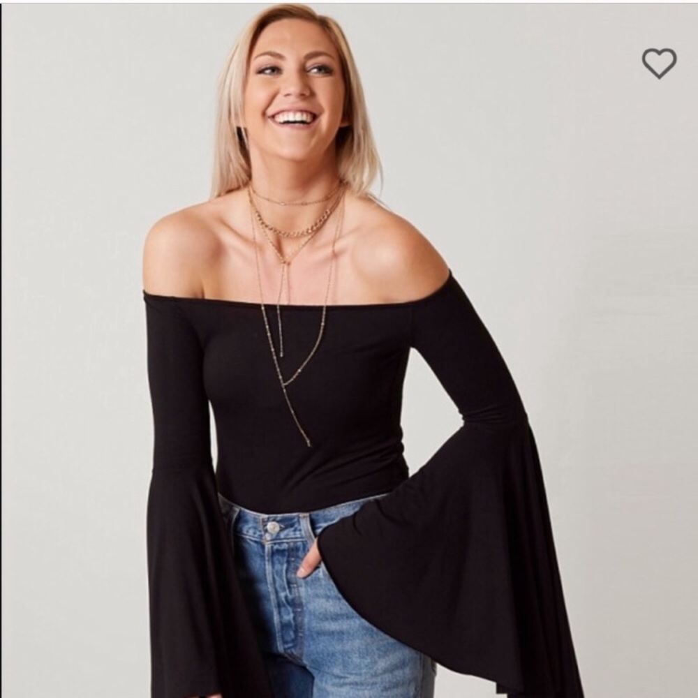 FREE PEOPLE Dramatic Bell Sleeve Off Shoulder Top